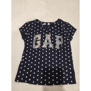 Gap Girls Navy Sequin Logo Tee Sz XS 4-5